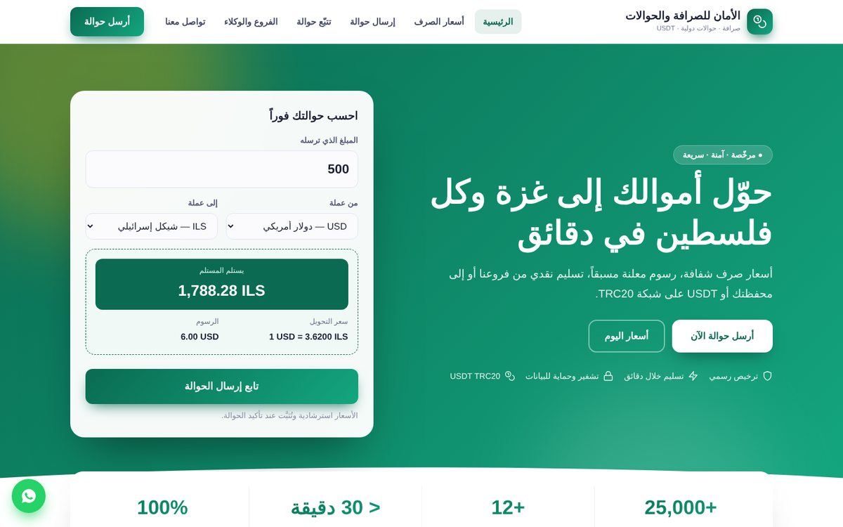 شركة صرافة وحوالات دولية (غزة · USDT)